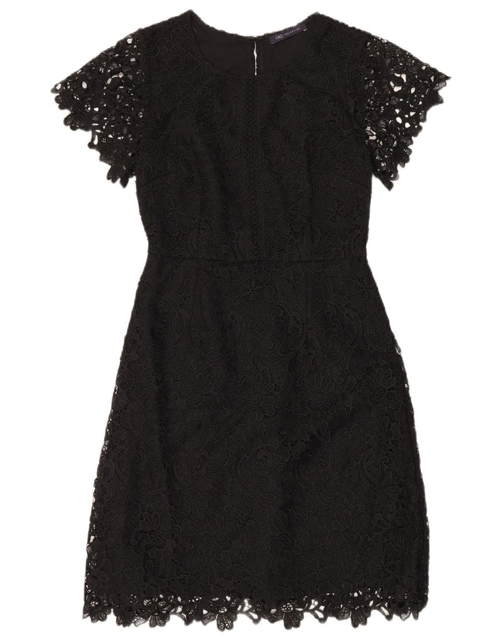 Vestido feminino Marks & Spencer com bainha de renda Reino Unido 8 pequeno preto floral poliéster