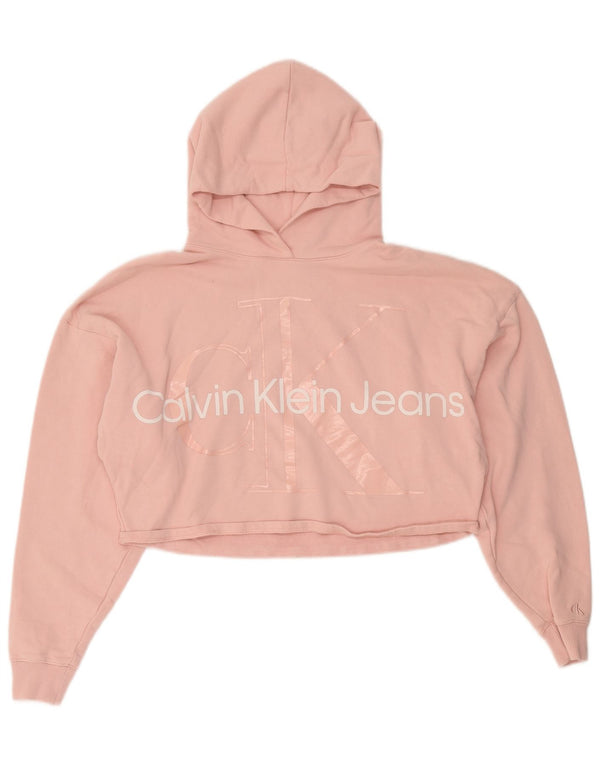 Calvin Klein Jeans Feminino Oversized Crop Hoodie Jumper Reino Unido 10 Pequeno Rosa