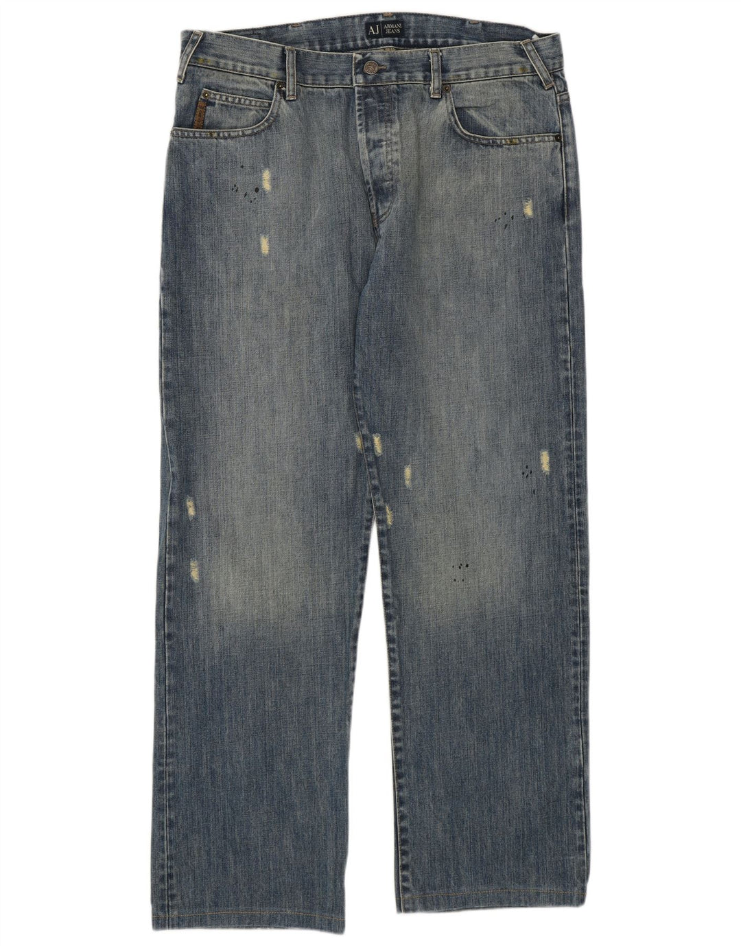 Calça jeans reta masculina Armani desgastada W36 L30 algodão azul