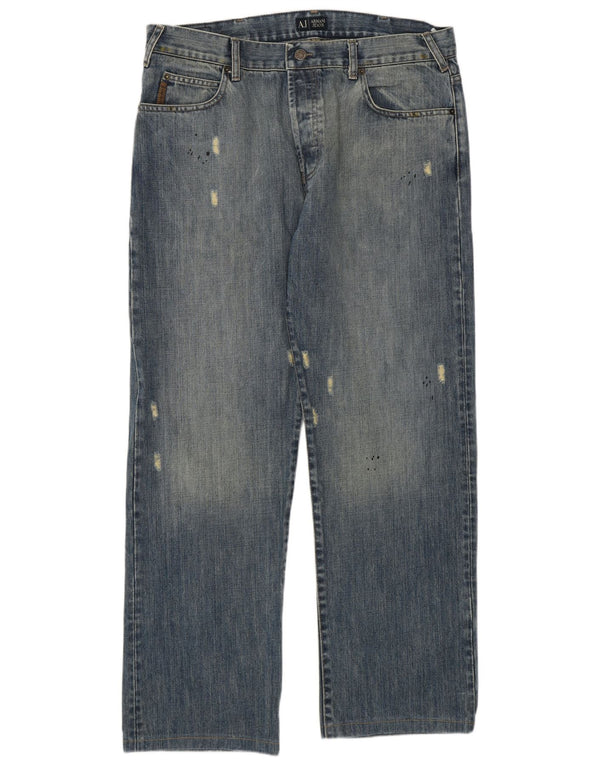 Calça jeans reta masculina Armani desgastada W36 L30 algodão azul
