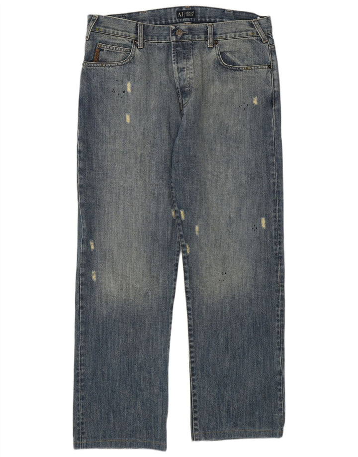 Calça jeans reta masculina Armani desgastada W36 L30 algodão azul