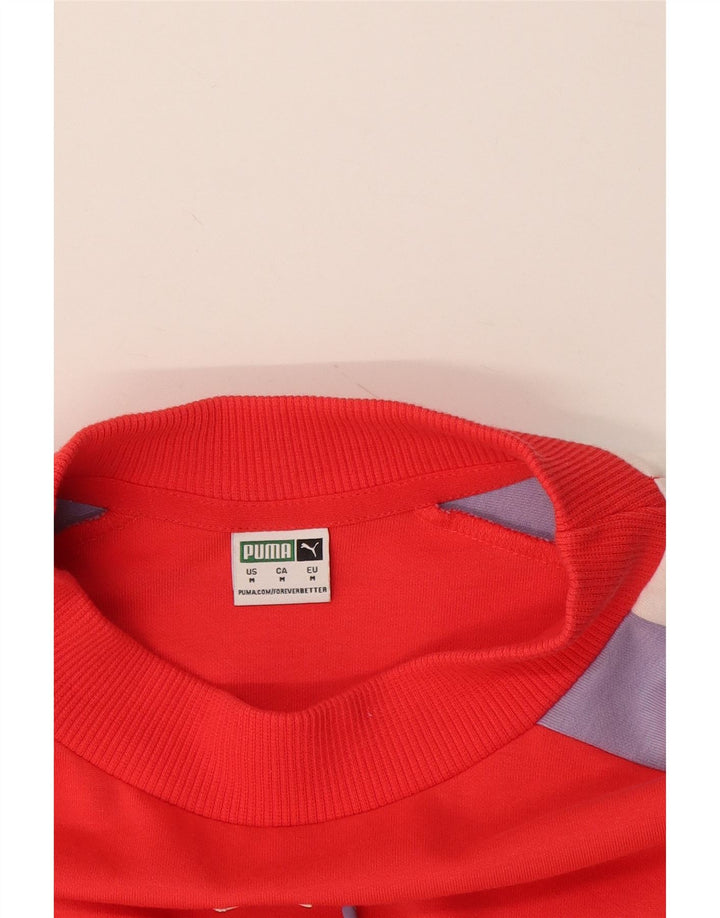 Puma Womens Crop Graphic Moletom Jumper UK 14 Medium Red Colourblock