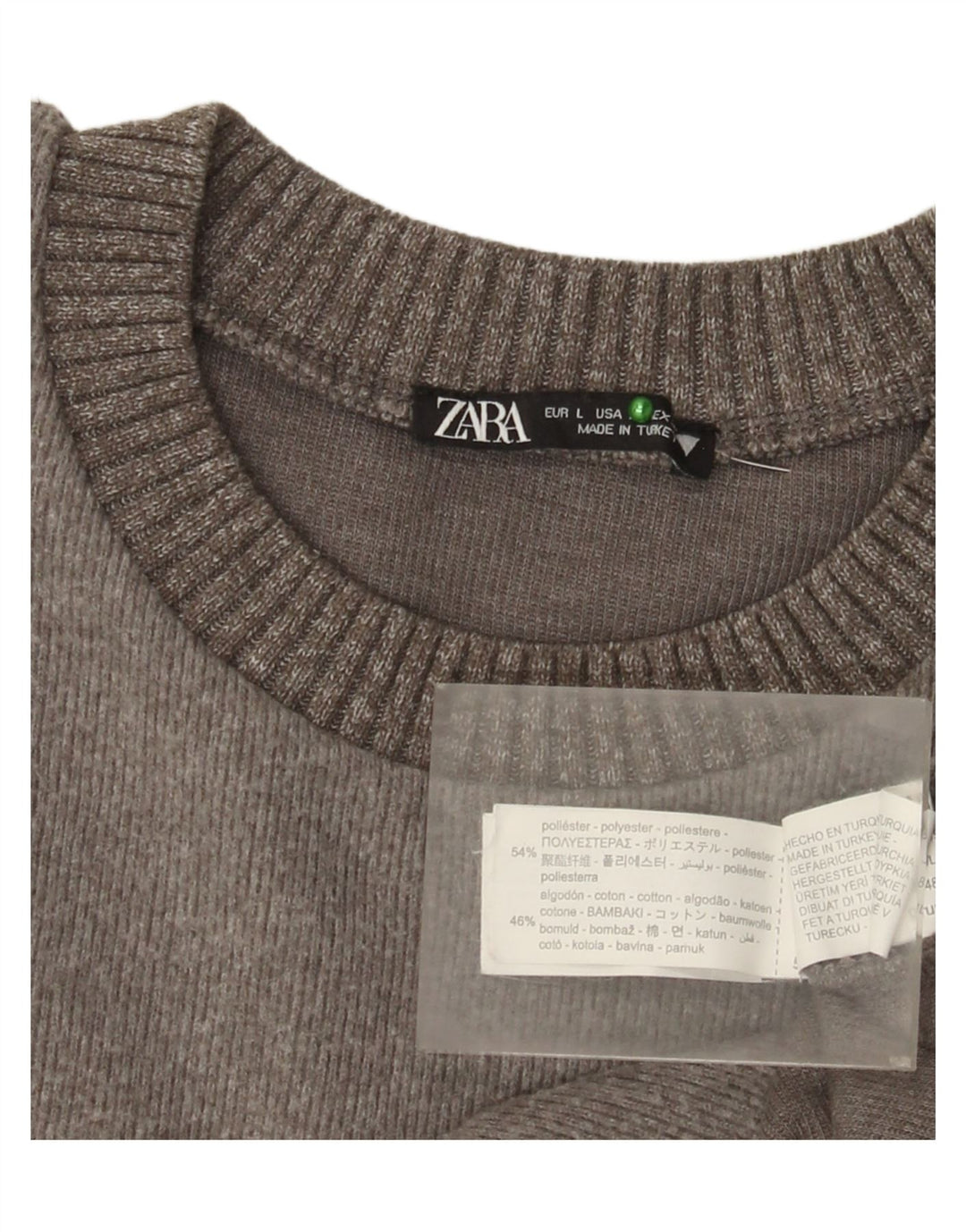 Zara Suéter feminino com gola redonda, Reino Unido 16, grande, cinza, poliéster