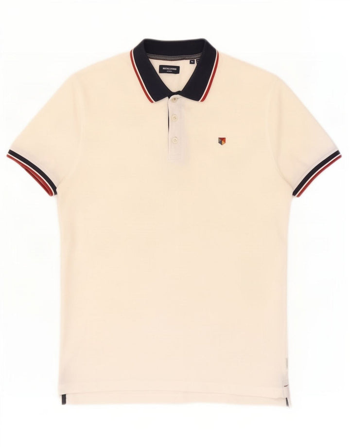 Camisa polo masculina Jack & Jones médio branco colorblock