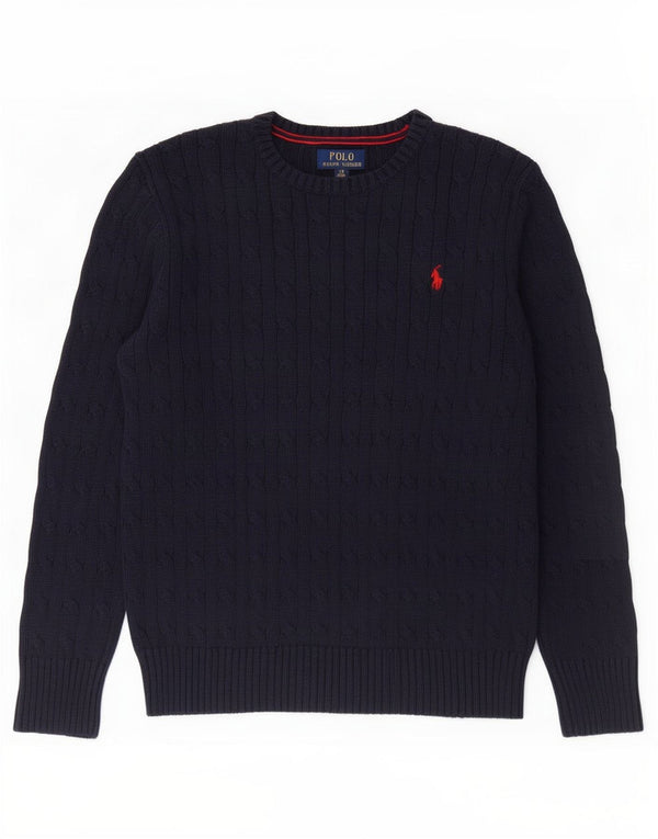 Polo Ralph Lauren Suéter feminino com gola canoa 14-15 anos grande azul marinho