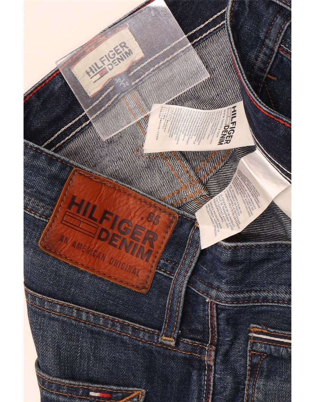 Jeans retos masculinos Tommy Hilfiger W36 L30 algodão azul