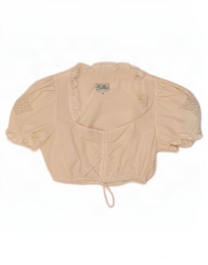 STOIBER Feminino Trachten Crop Top EU 36 Pequeno Poliéster Branco