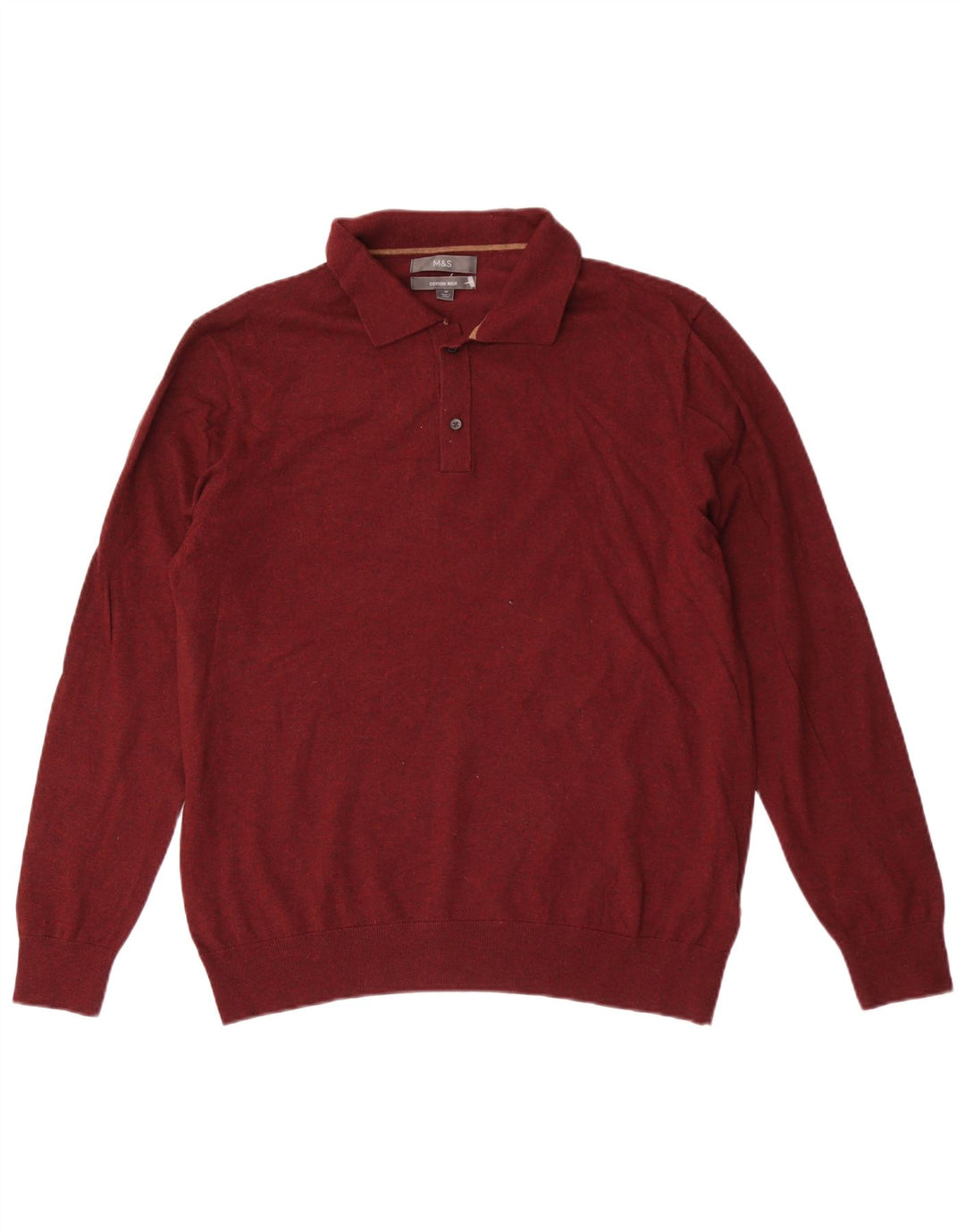 Suéter masculino Marks & Spencer com gola polo e algodão marrom médio