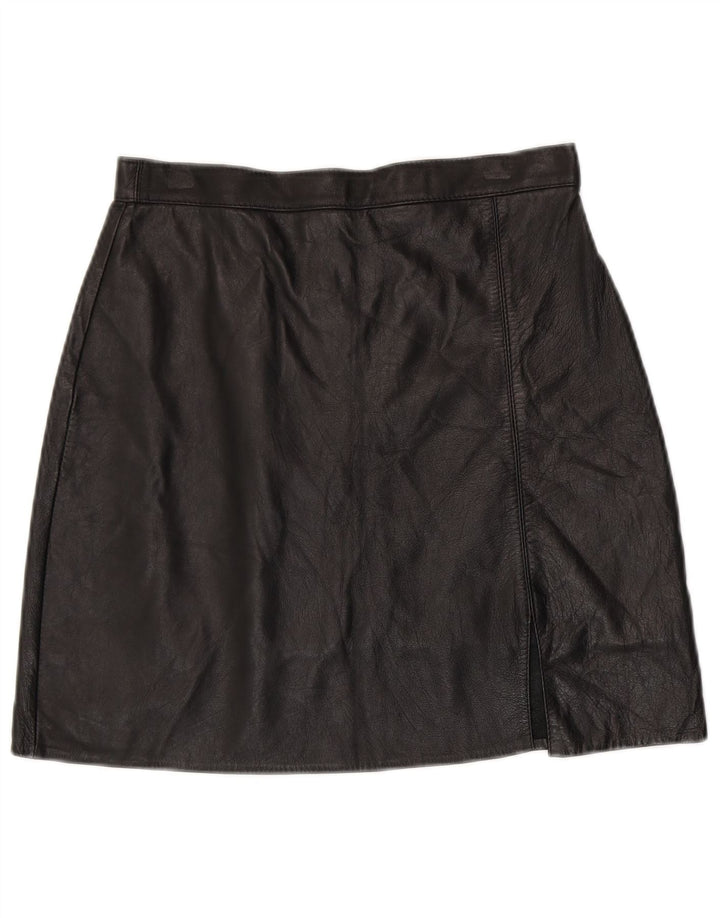 Mini saia feminina VINTAGE de couro W28 média preta
