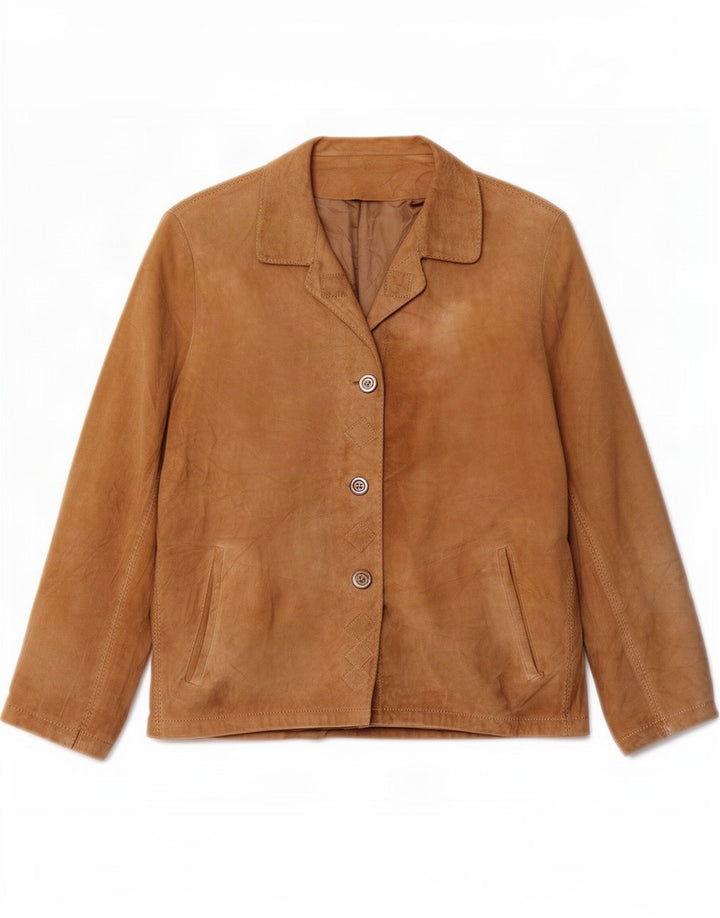 Jaqueta blazer feminina vintage de camurça com 3 botões Reino Unido 14 grande bege