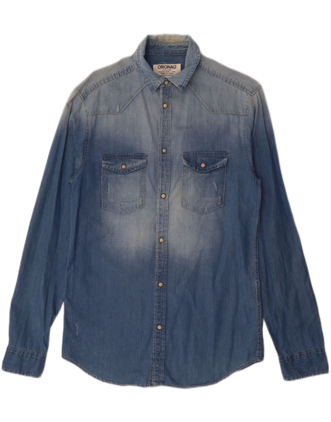 JACK & JONES Camisa jeans masculina original pequena de algodão azul