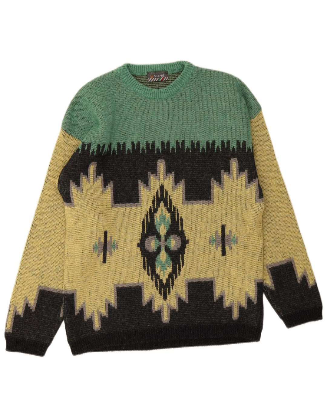 Suéter masculino Stefanel com gola redonda e lã Ikat amarelo médio