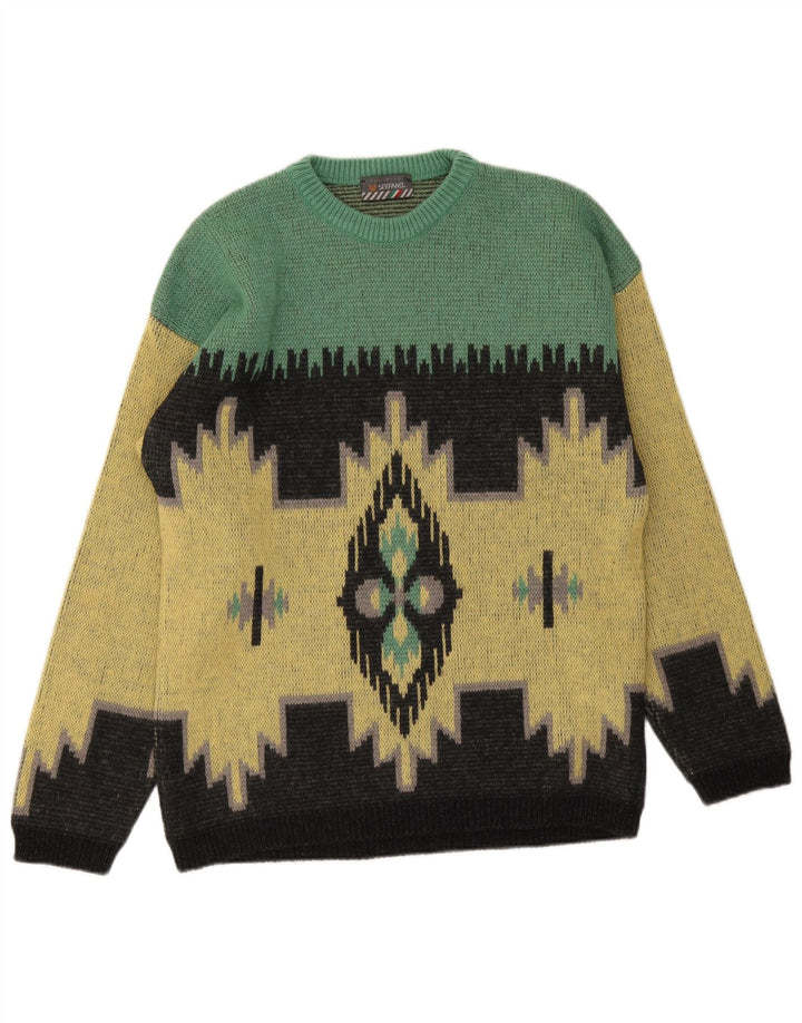 Suéter masculino Stefanel com gola redonda e lã Ikat amarelo médio