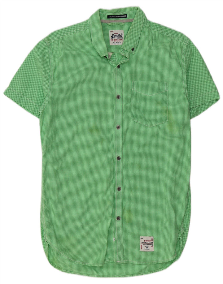 Camisa masculina SUPERDRY de manga curta verde médio algodão guingão