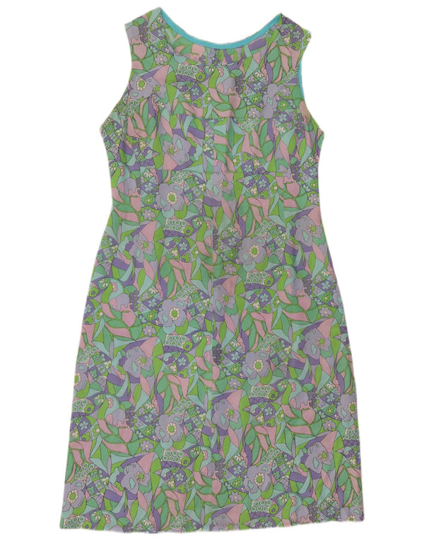 VINTAGE Womens Sleeveless Sheath Dress UK 12 Medium Green Floral
