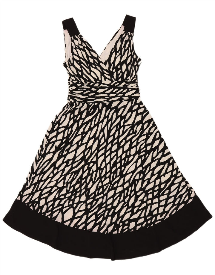 Princípios Vestido feminino com padrão abstrato linha A Reino Unido 12 médio preto