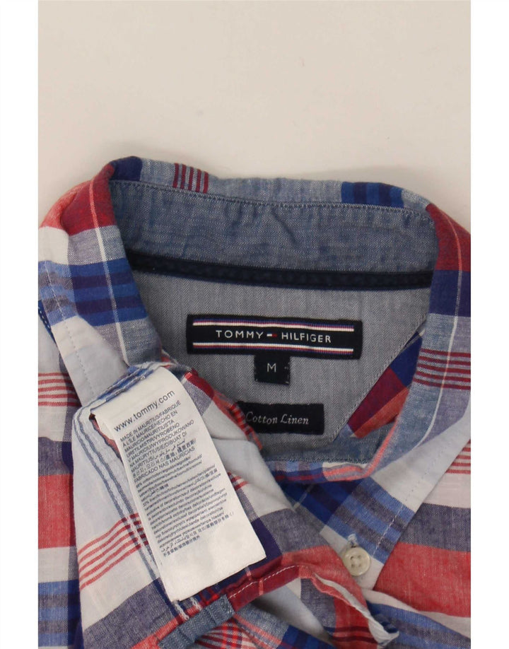 Camisa masculina Tommy Hilfiger de algodão xadrez azul médio