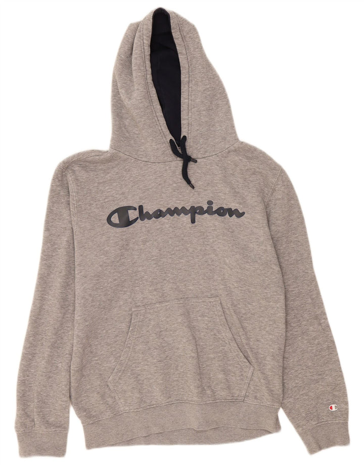 Jumper masculino com capuz gráfico Champion, algodão manchado cinza médio