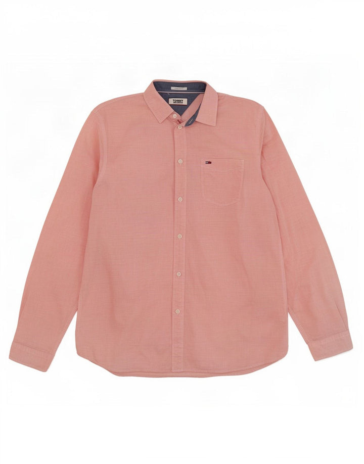 Tommy Hilfiger Camisa masculina Regular Fit de algodão listrado vermelho médio