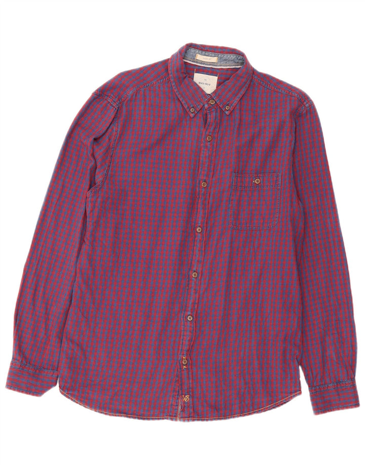 Camisa masculina de flanela com ajuste clássico White Stuff, algodão guingão vermelho médio