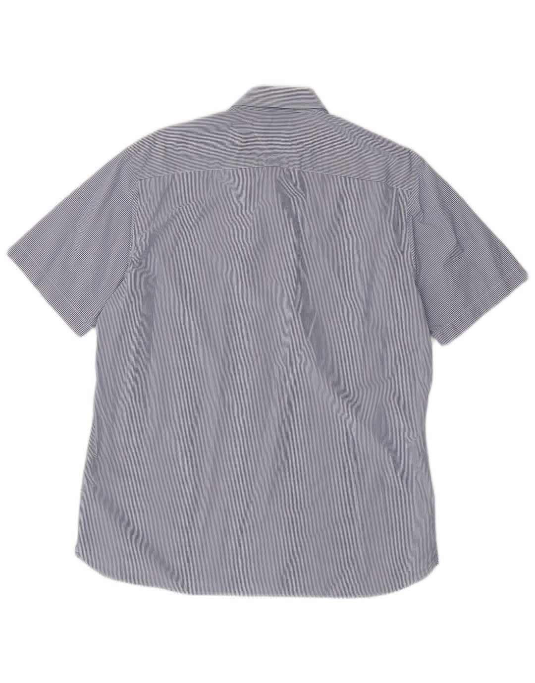 Tommy Hilfiger Camisa masculina de manga curta com ajuste personalizado grande listra azul