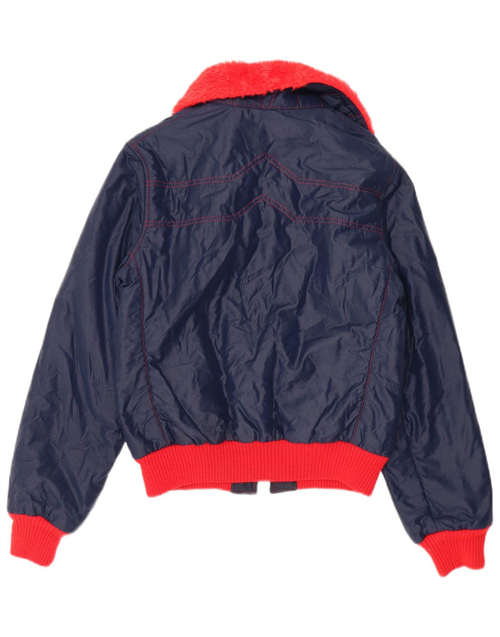 Jaqueta bomber feminina Samas UK 16 grande bloco colorido azul marinho nylon