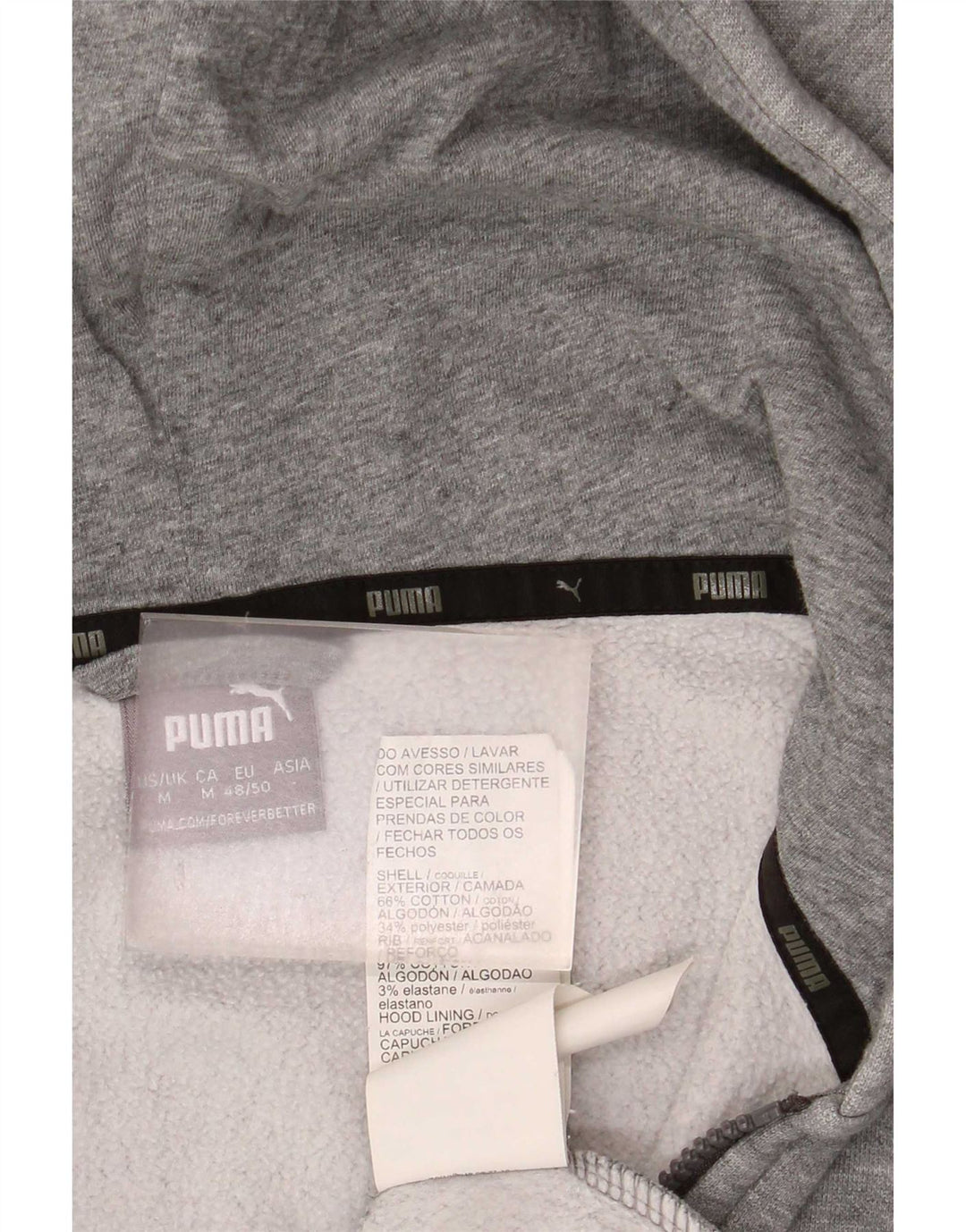 Suéter Puma masculino com capuz e zíper cinza médio algodão