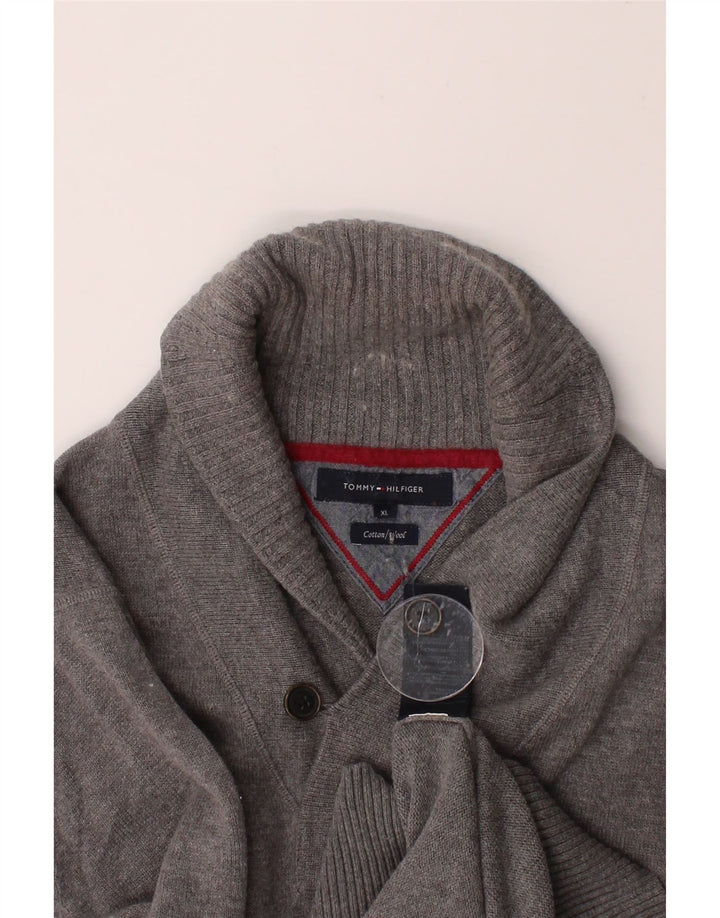 TOMMY HILFIGER Mens Shawl Neck Jumper Sweater XL Grey Cotton Vintage Tommy Hilfiger and Second-Hand Tommy Hilfiger from Messina Hembry 