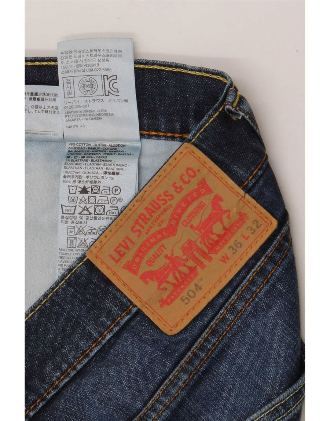 Shorts jeans masculino 504 Levi's W36 grande azul algodão