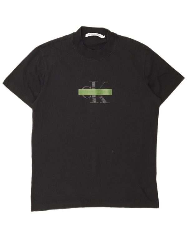 Camiseta masculina Calvin Klein Jeans com estampa gráfica grande de algodão preto