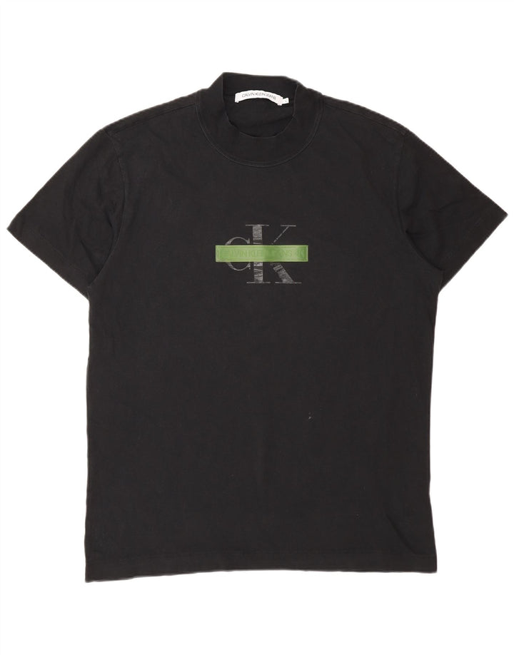 Camiseta masculina Calvin Klein Jeans com estampa gráfica grande de algodão preto