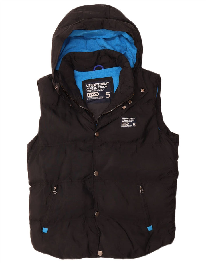 Colete masculino acolchoado com capuz SUPERDRY UK 42 XL preto nylon
