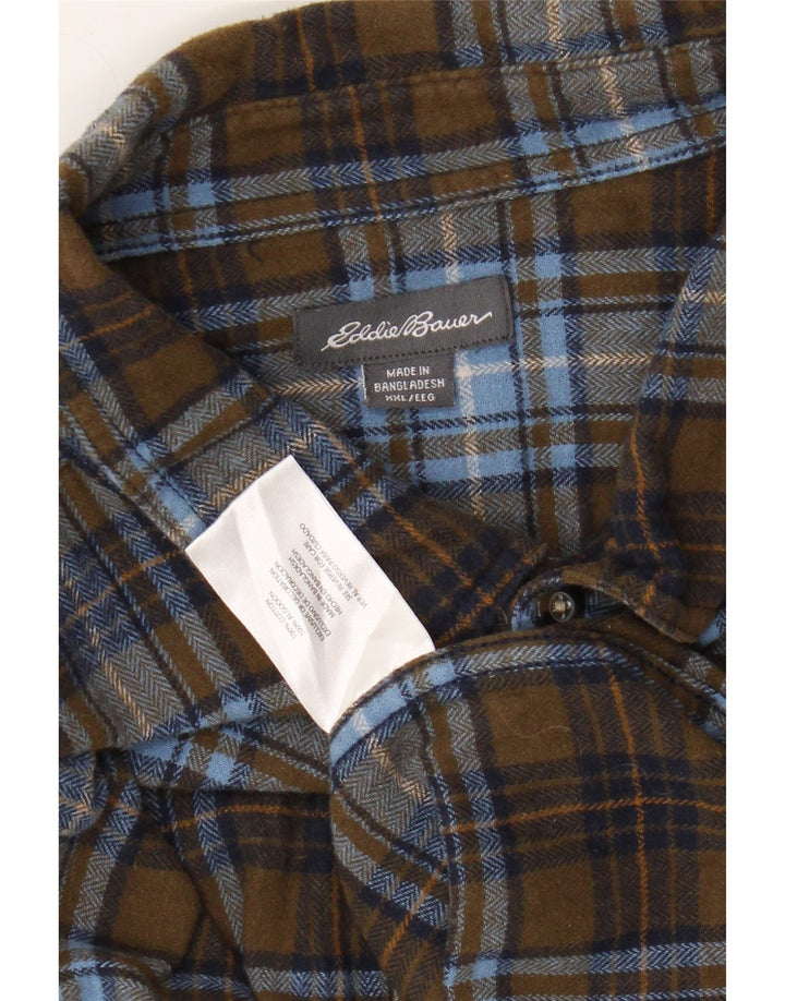 Camisa masculina de flanela EDDIE BAUER 2XL algodão xadrez cáqui