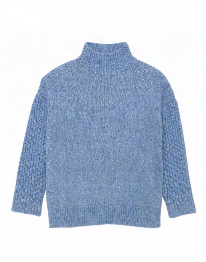 Suéter feminino Marks & Spencer com gola tartaruga Reino Unido 14 médio azul manchado