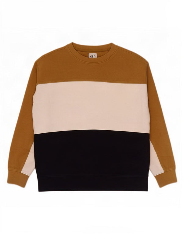 Zara Moletom Masculino Jumper Pequeno Multicolorido Colorblock Algodão