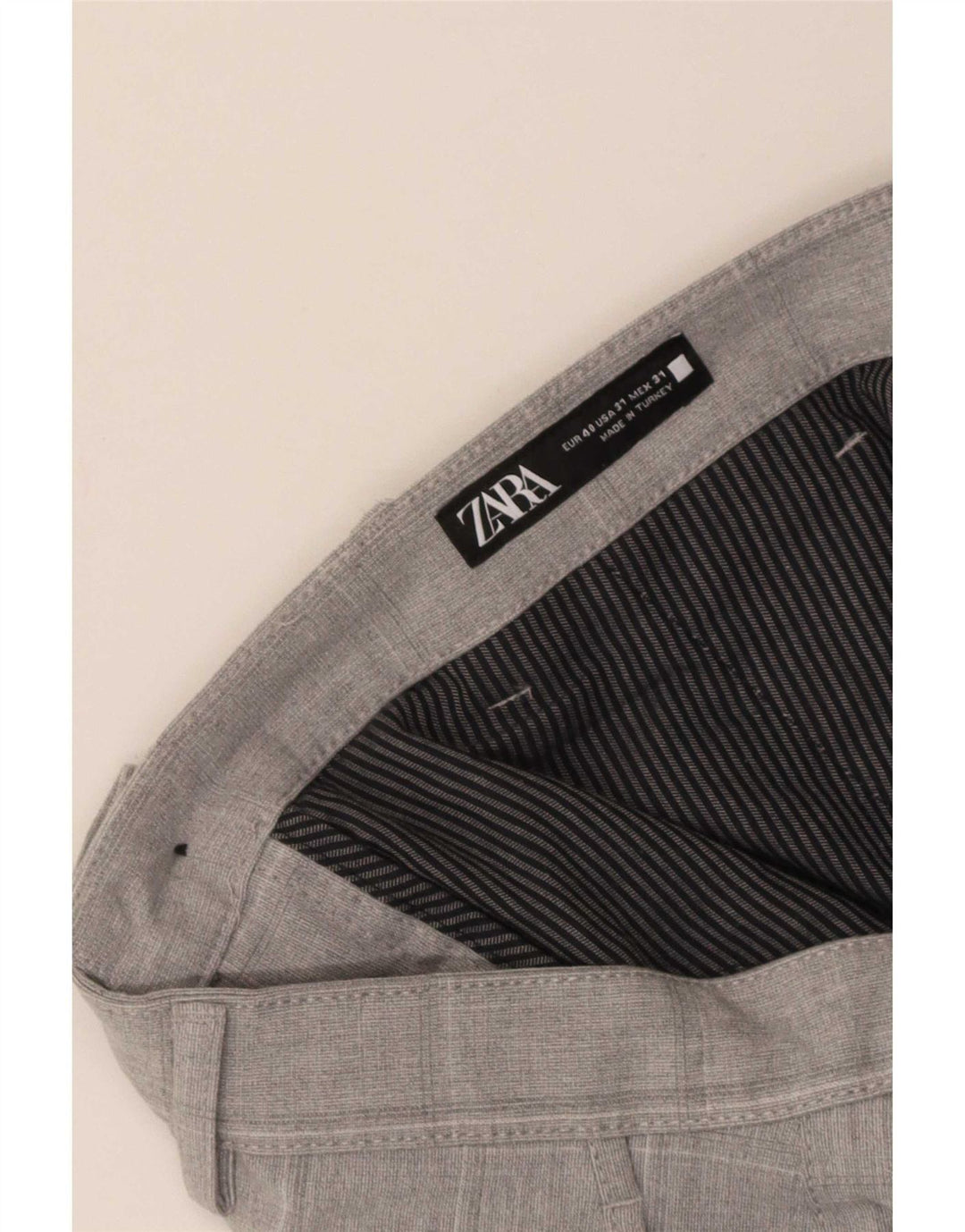 Zara Mens Slim Chino Calças EU 40 Médio W31 L28 Cinza Xadrez