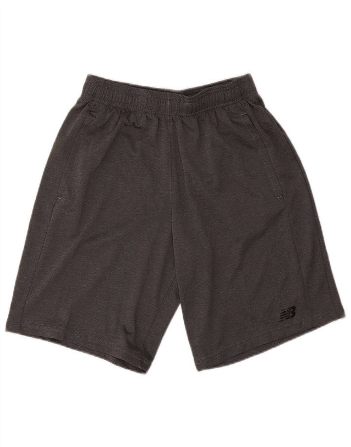 Shorts esportivos masculinos New Balance poliéster manchado cinza pequeno