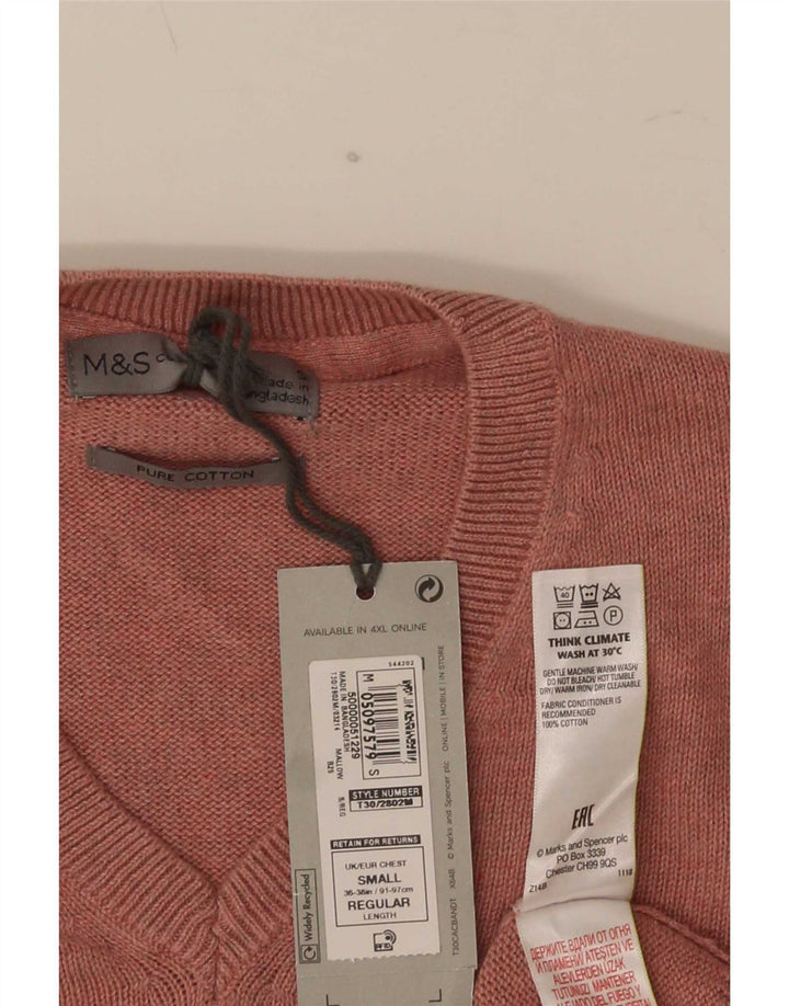 Suéter masculino Marks & Spencer com decote em V pequeno algodão rosa