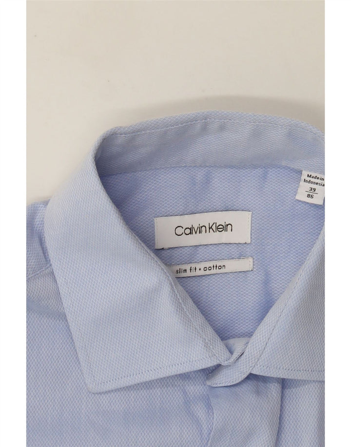 Camisa masculina Calvin Klein Slim Fit tamanho 39 algodão azul médio