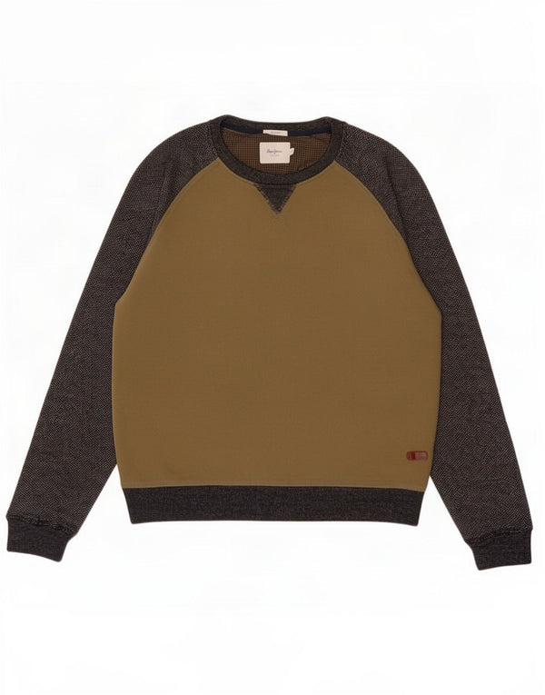 PEPE Jeans masculino regular fit moletom jumper pequeno cáqui colorblock