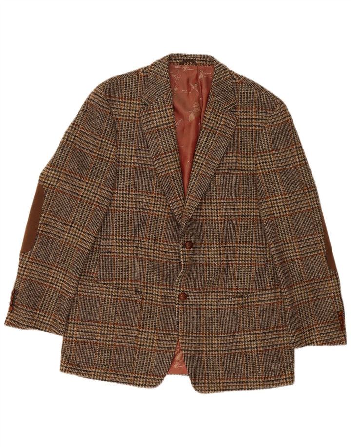 Jaqueta blazer masculina de 2 botões Harris Tweed IT 52 XL marrom xadrez lã