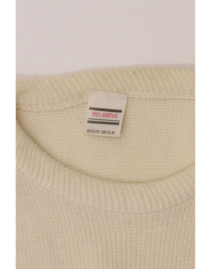 Suéter vintage masculino com gola canoa grande off white Argyle/Diamante