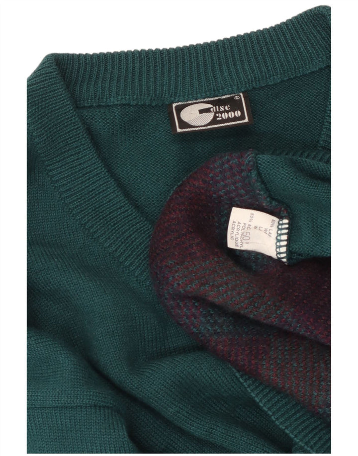 Suéter feminino vintage com decote em V IT 50 XL verde Argyle/lã diamante