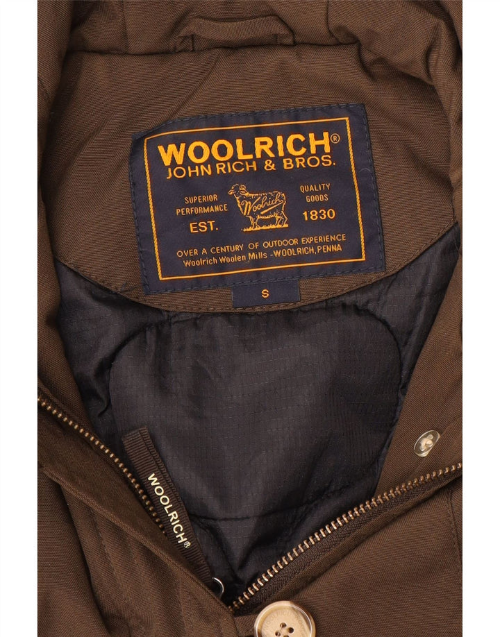 Jaqueta bomber feminina Woolrich com capuz Reino Unido 10 pequena marrom