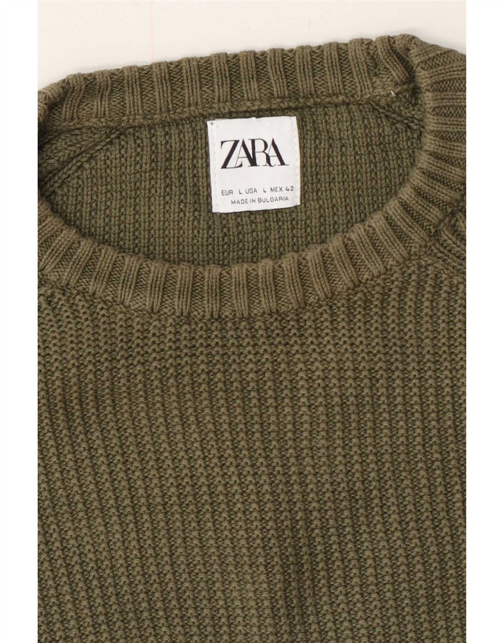 Zara Suéter masculino com gola redonda grande cáqui