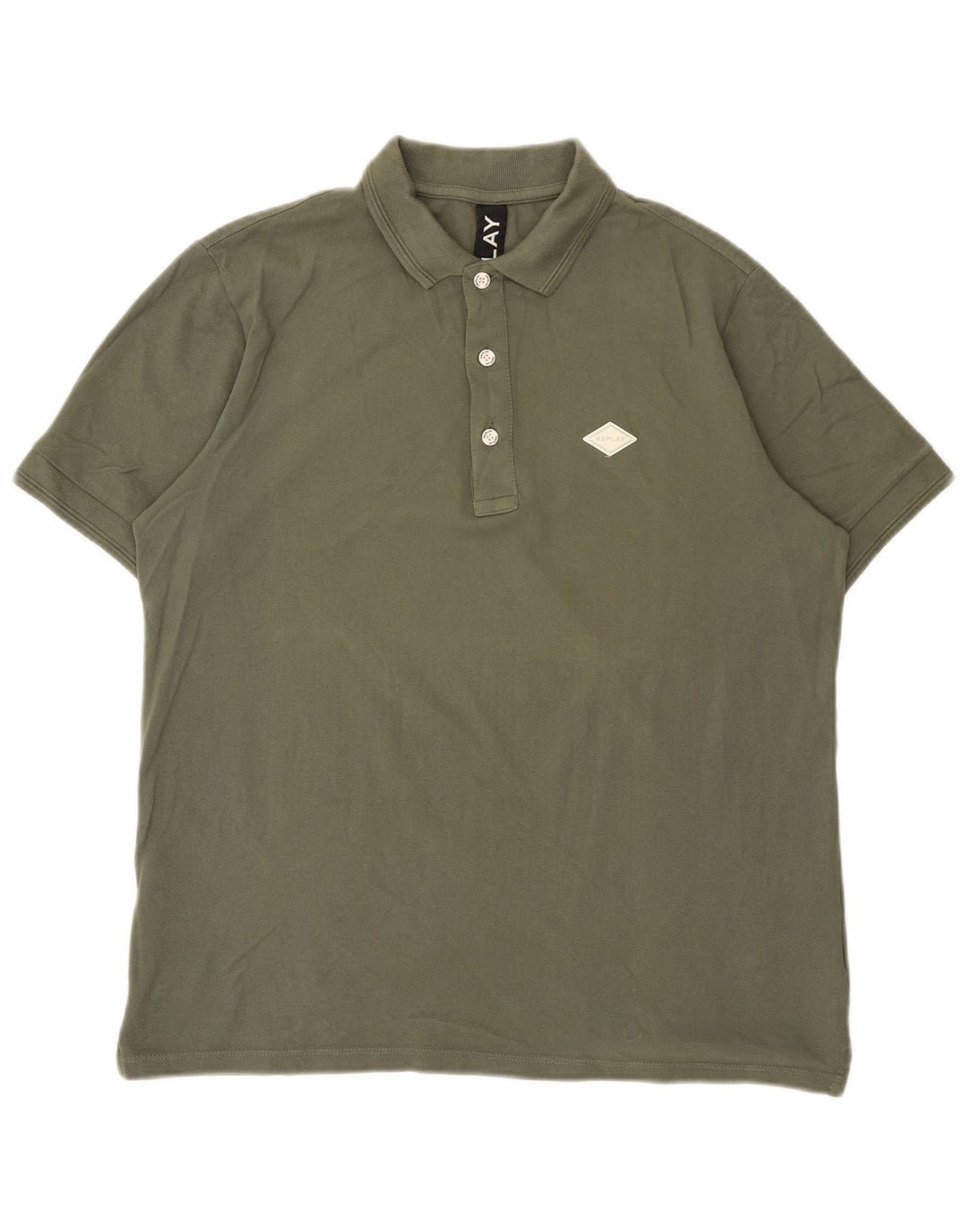 Camisa polo masculina Replay Regular Fit grande algodão cáqui clássico