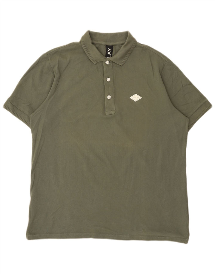 Camisa polo masculina Replay Regular Fit grande algodão cáqui clássico