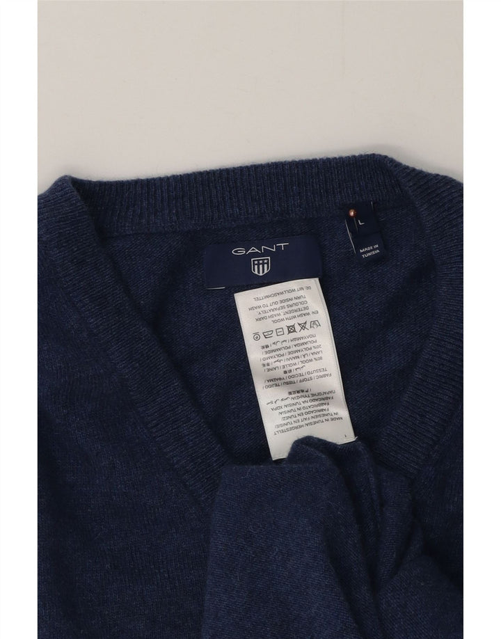 Suéter masculino Gant com decote em V grande lã azul marinho