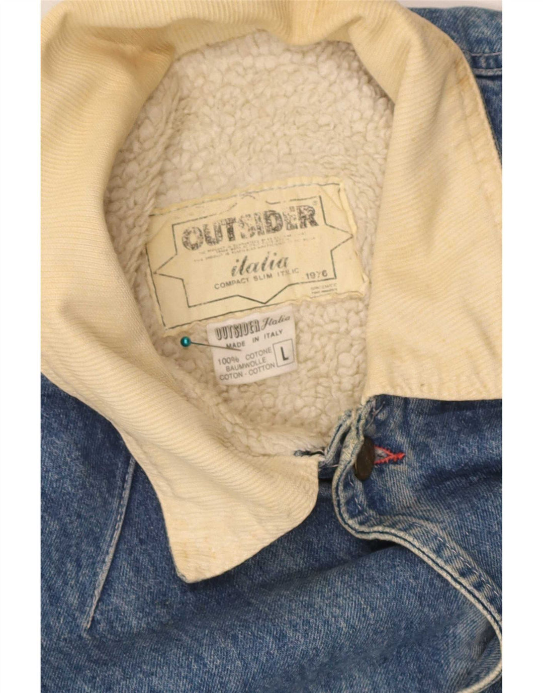 Jaqueta jeans masculina Sherpa Outsider UK 40 grande algodão azul