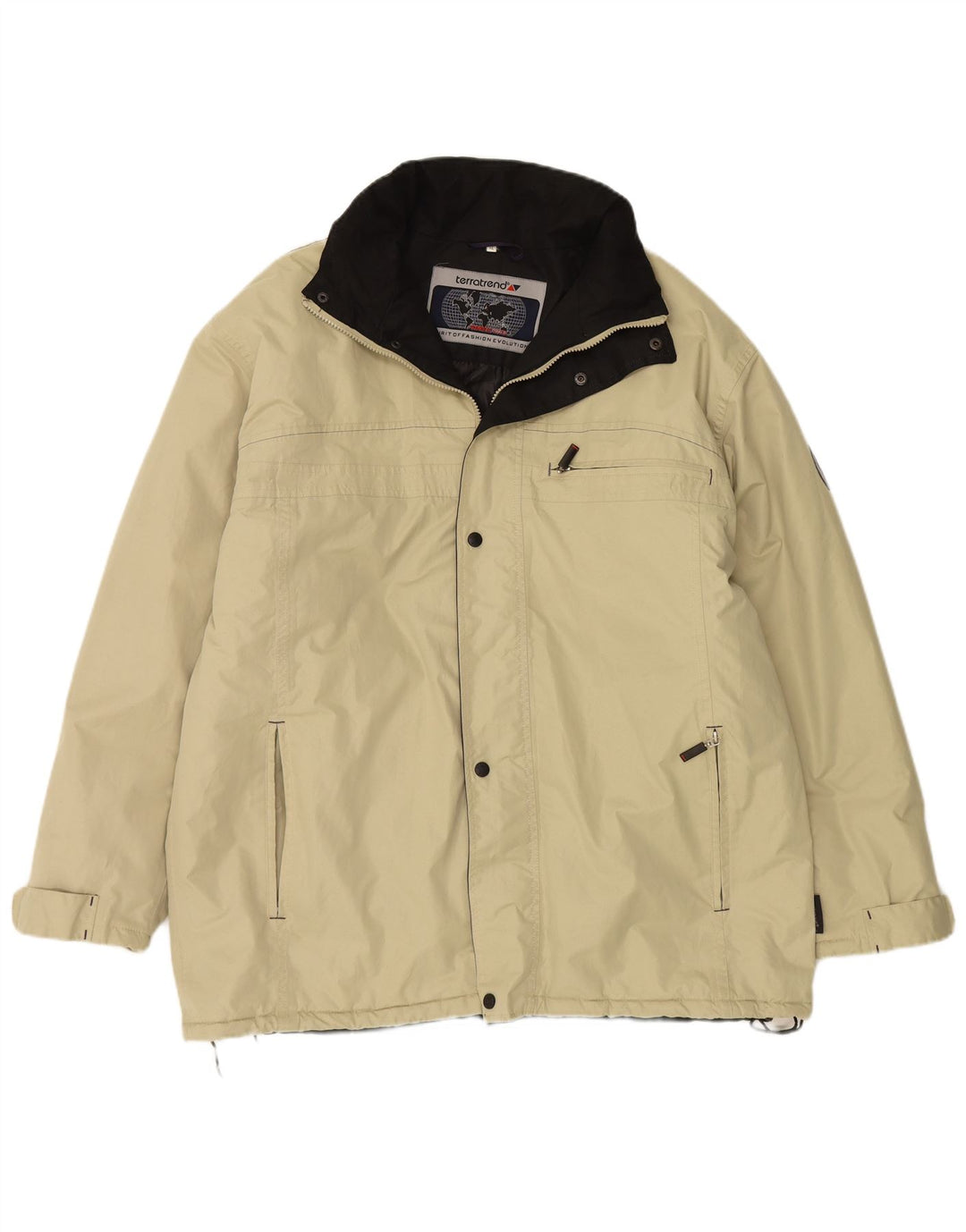 Jaqueta corta-vento masculina VINTAGE com capuz UK 42 XL poliéster bege